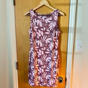 Columbia Chill River printed dress Mauve and White Leaf Pattern, Midi Dress